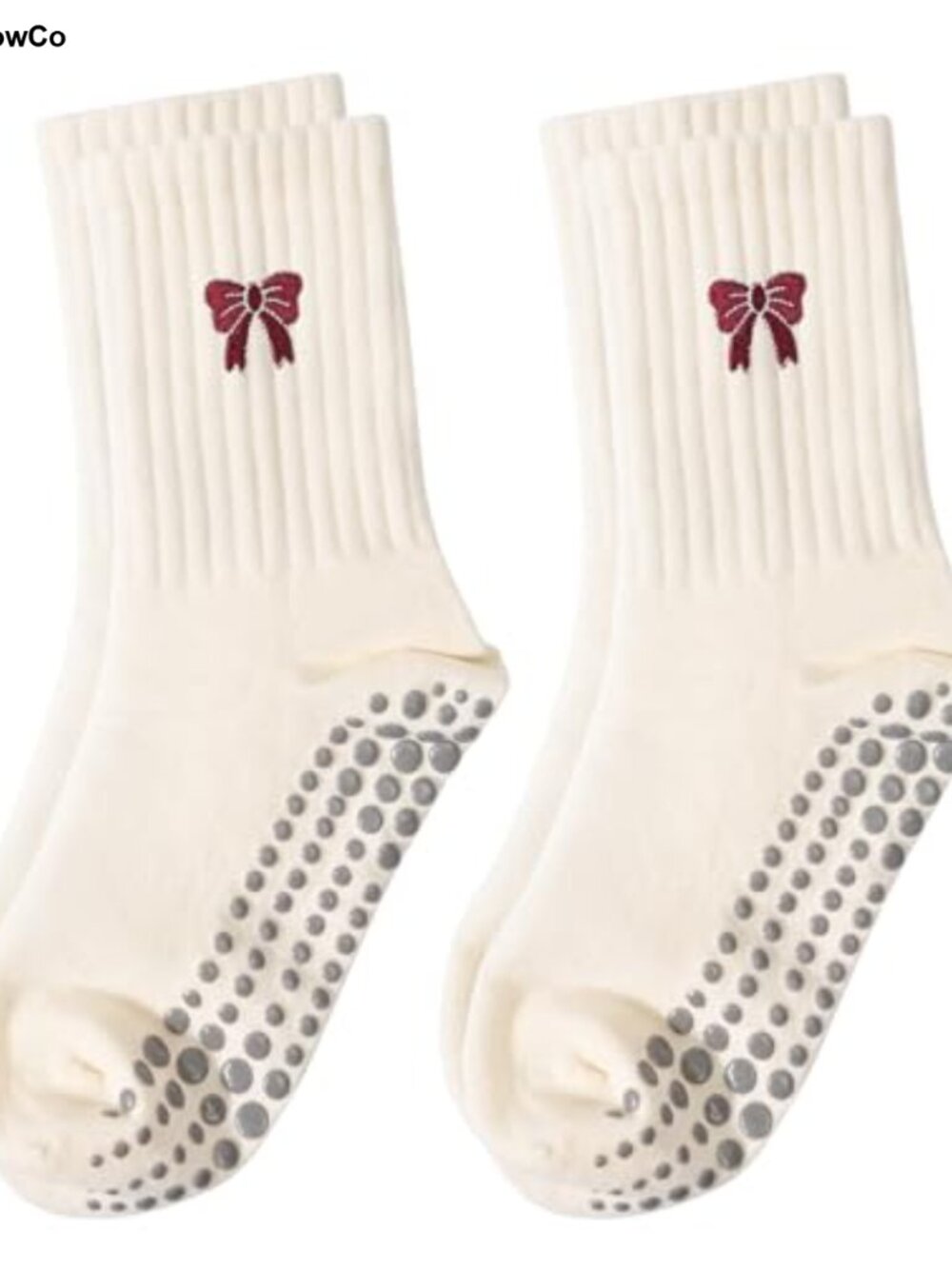 Women's Non Slip Pilates Socks with Ruffle & Bow Design